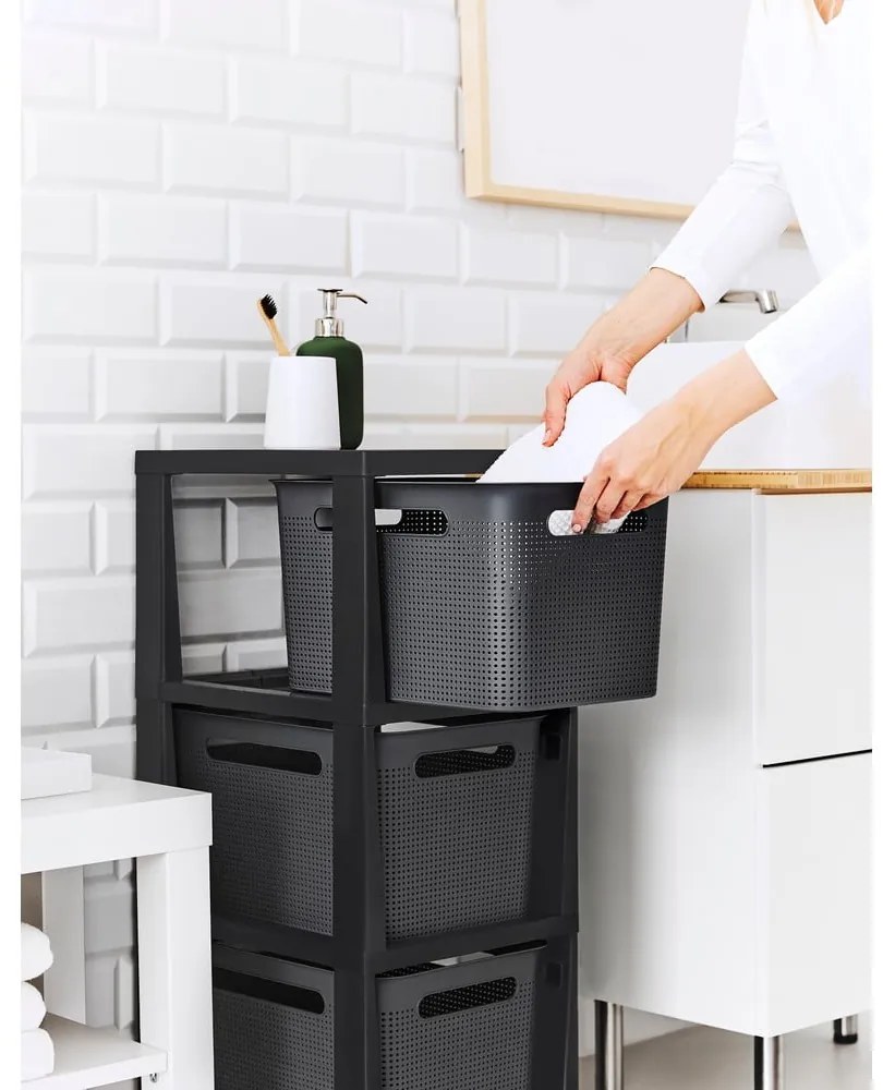 Čierny/sivý plastový pojazdný regál 30x77 cm Brisen – Rotho