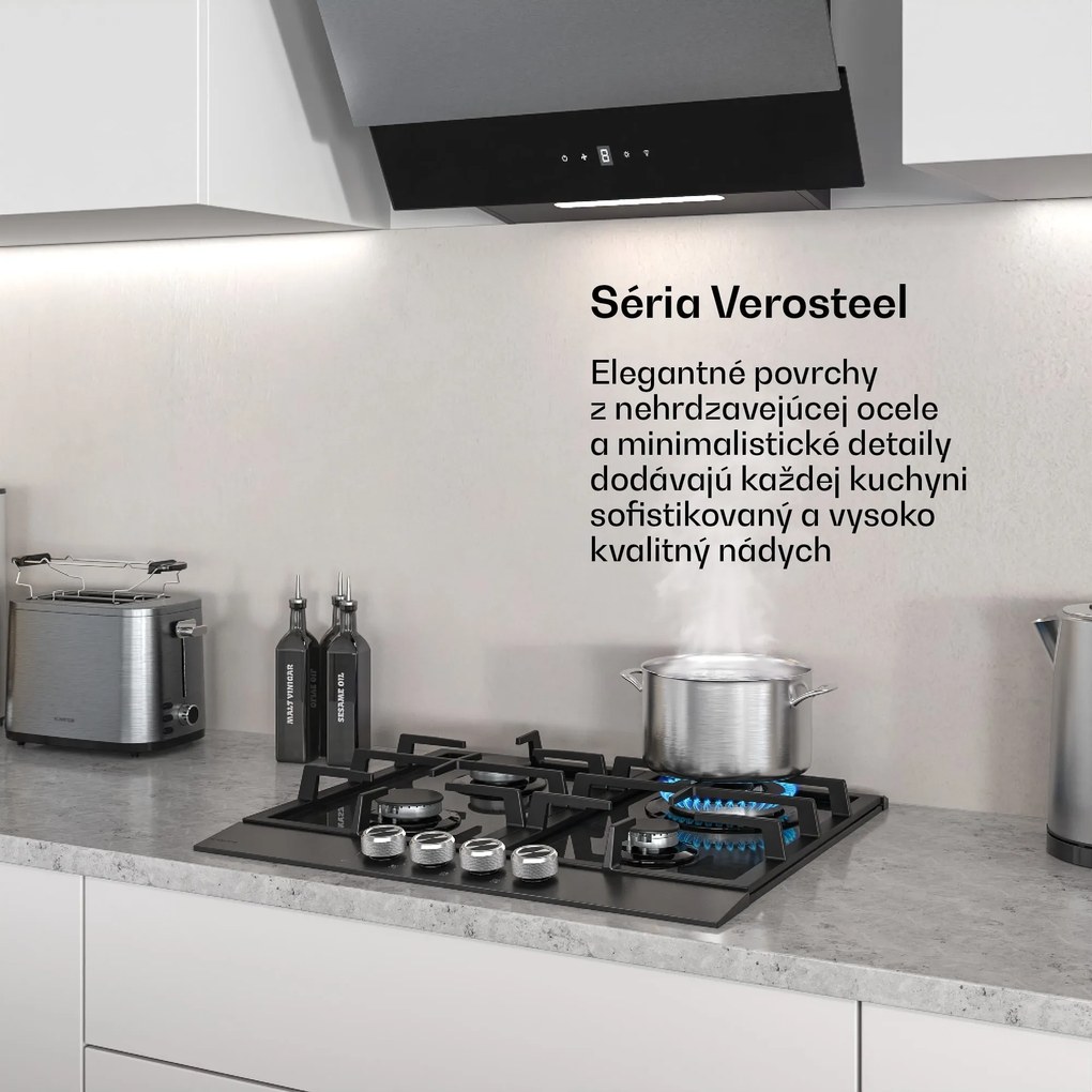 Klarstein Verosteel plynová varná doska, 4 horáky, elektrické zapalovanie, kompatibilná s zemným plynom a LPG, 8000 W, 60cm