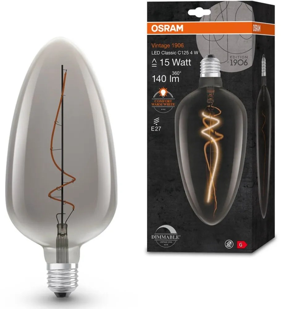 Dekoratívna LED žiarovka E27 CLA125 4W = 15W 140lm 1800K Warm 300° Filament Dimmable OSRAM Vintage 1906