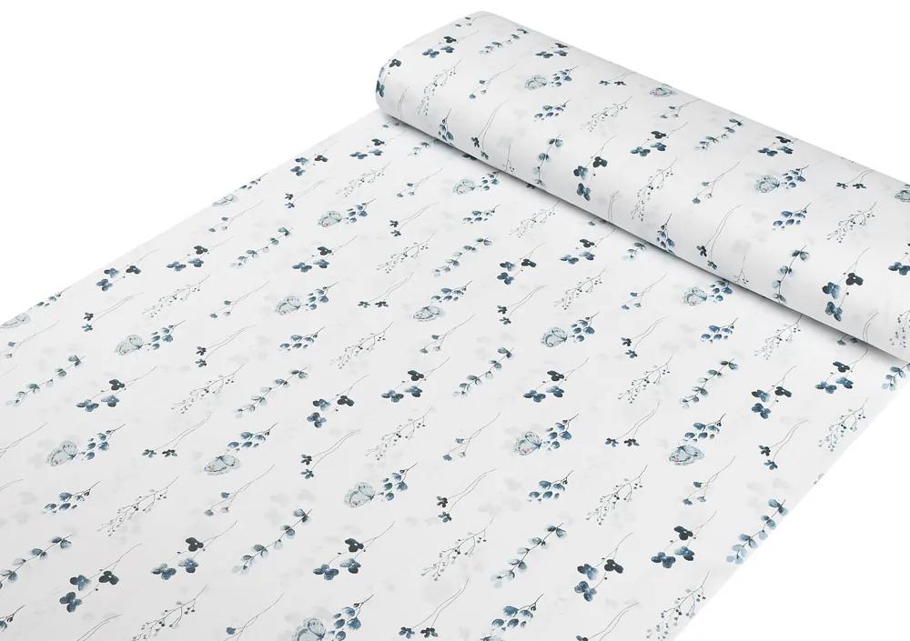 Biante Detské bavlnené posteľné obliečky do postieľky Sandra SA-398 Modré kvietky s motýlikmi Do postieľky 90x140 a 50x70 cm