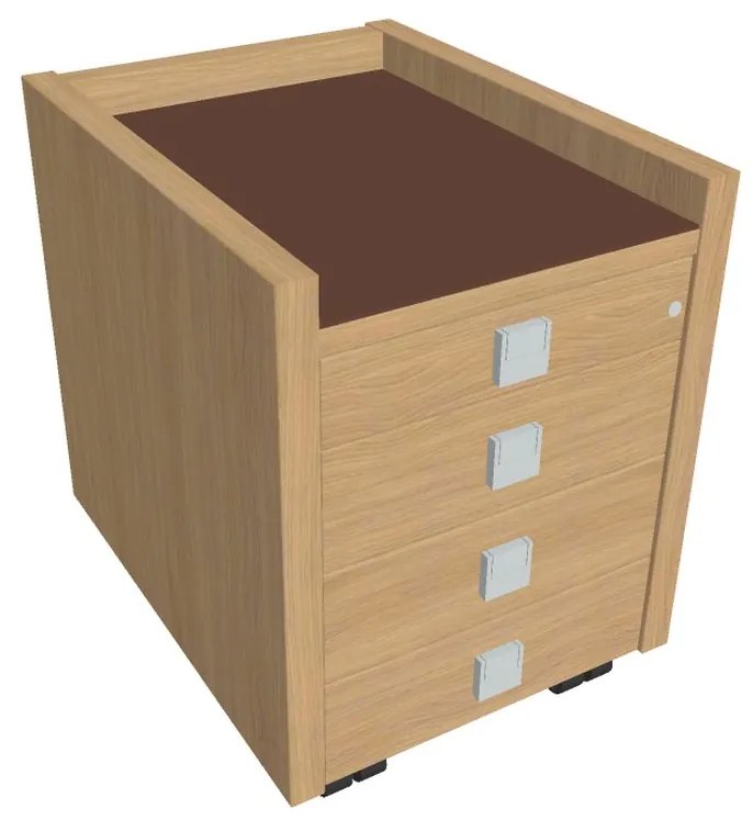 Mobilný kontajner Verno 47 x 60 cm so sklom, 4 zásuvky, dub svetlý / hnedá