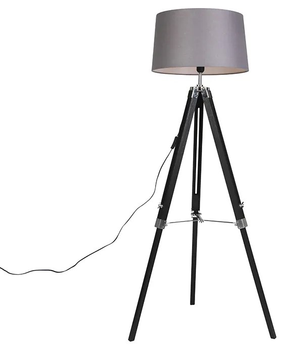 Stojaca lampa trojnožka čierna s tienidlom 45 cm ľanové tmavosivé
