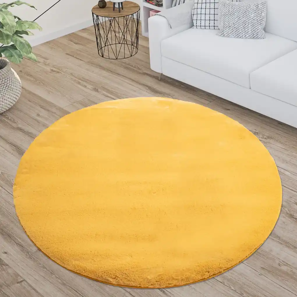 Dekorstudio Okrúhly kožušinový koberec TOPIA - žltý Priemer koberca: 120cm  | BIANO