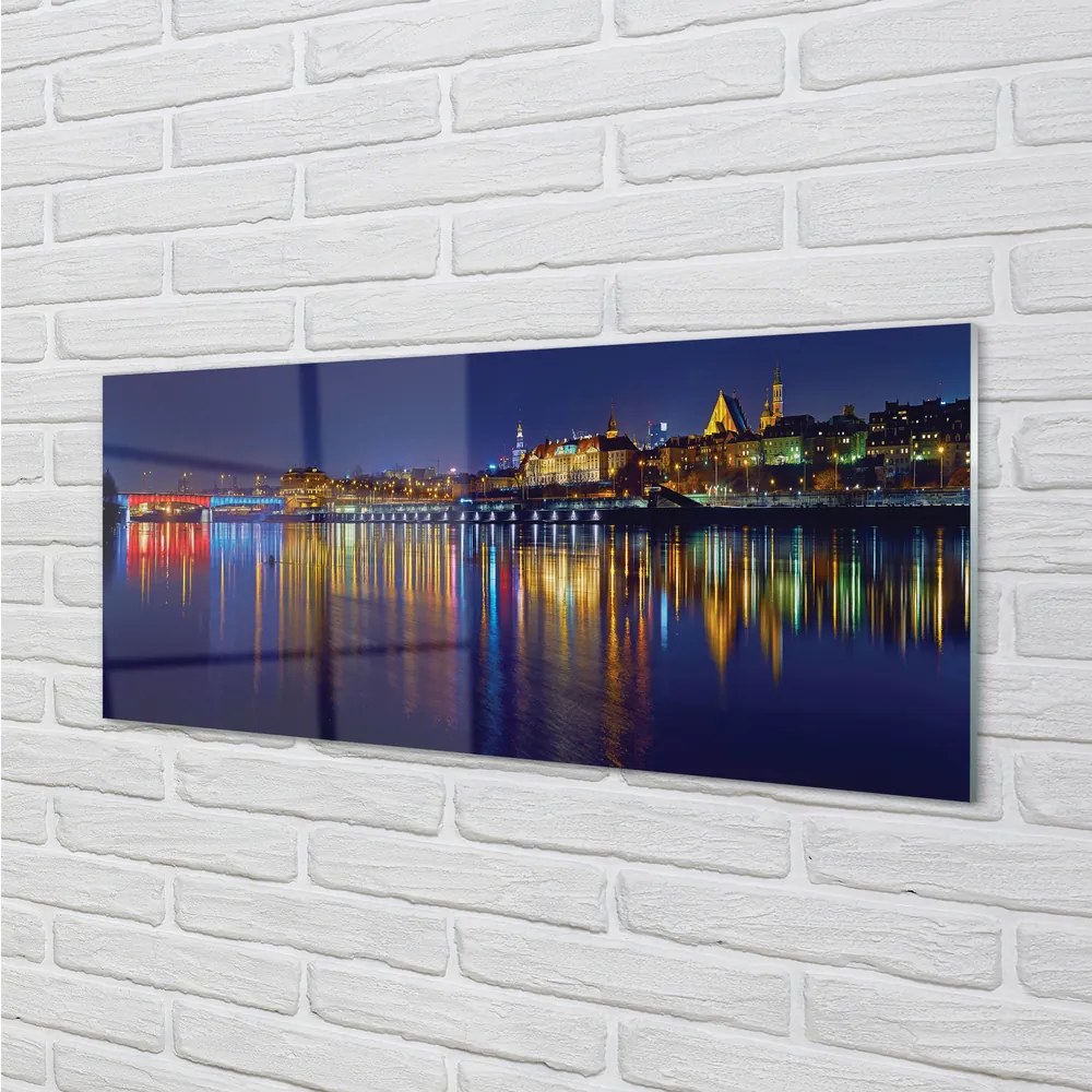 Obraz na akrylátovom skle Varšava mesto noc rieka most 120x60 cm