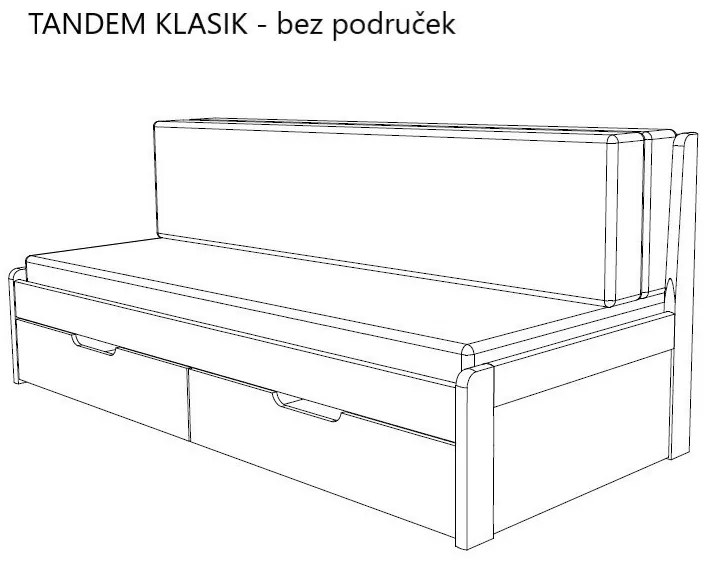 BMB TANDEM KLASIK s roštom a úložným priestorom 80 x 200 cm - rozkladacia posteľ z lamina s ľavou podrúčkou, lamino