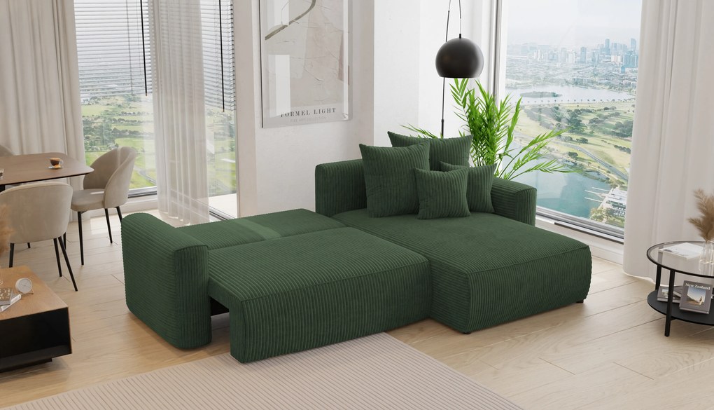 Rohová sedačka Baria (P) (tmavozelená). Akcia -20%. Vlastná spoľahlivá doprava až k Vám domov. 1133090