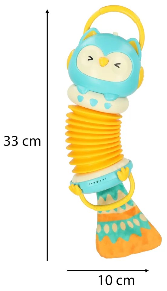 KIK Harmony akordeón pre deti oranžová sova hrajúca LED 30cm