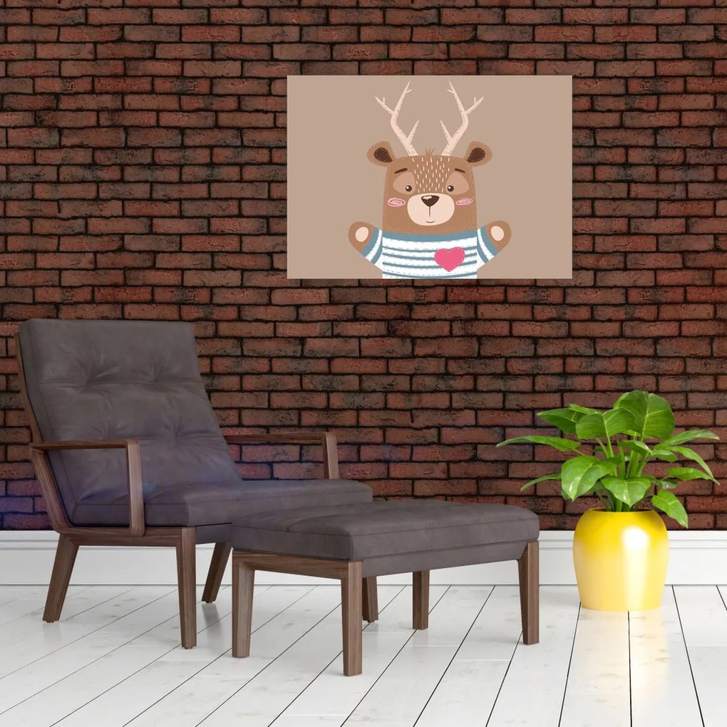 Sklenený obraz - Jeleň v pruhovanom tričku (70x50 cm)