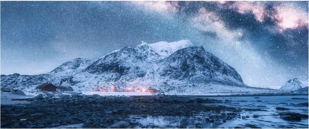 Obraz hôr s hviezdnou oblohou (120x50 cm)