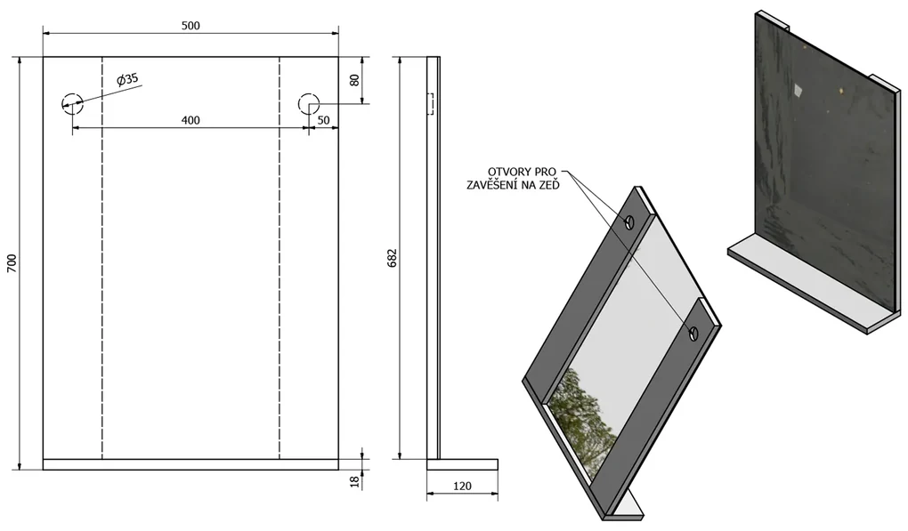 Aqualine Aqualine, BETA zrkadlo 50x70x12cm, 57396