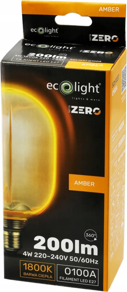 ECOLIGHT Dekoratívna LED žiarovka E27 4W 200lm O100 Amber Retro - rada ZERO