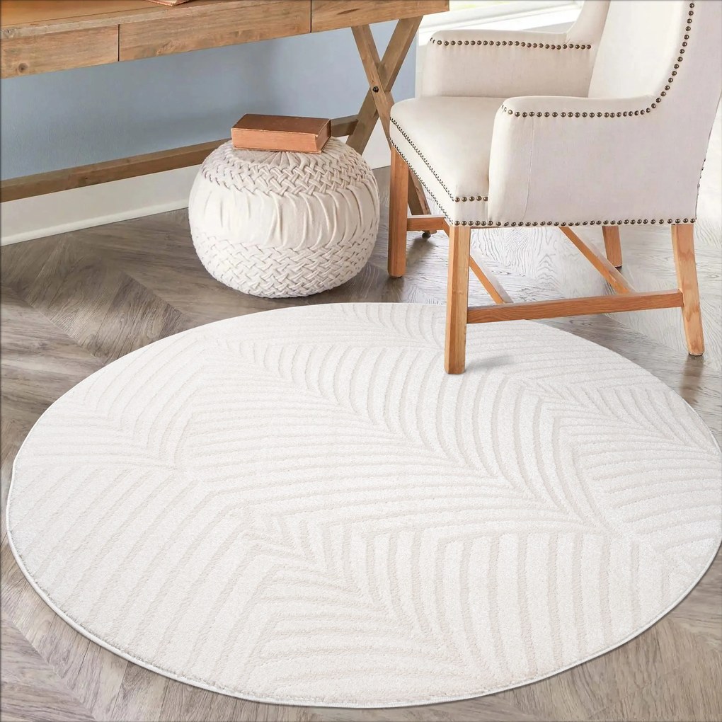Dekorstudio Okrúhly jednofarebný koberec FANCY 648 -  smotanovo biely Priemer koberca: 200cm