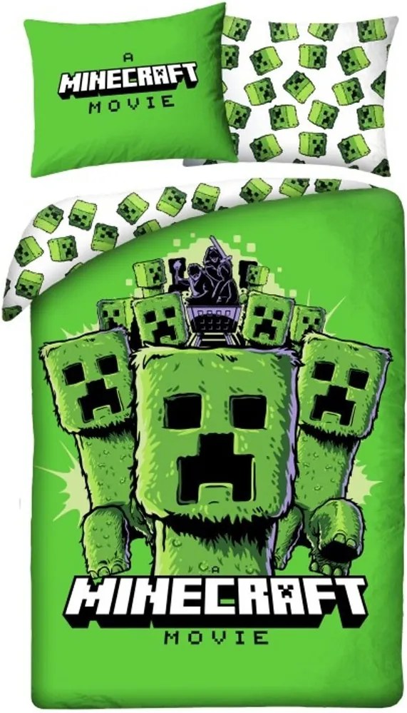 Obojstranné bavlnené posteľné obliečky Minecraft Movie - motív Creepers - 100% bavlna - 70x90 cm + 140x200 cm