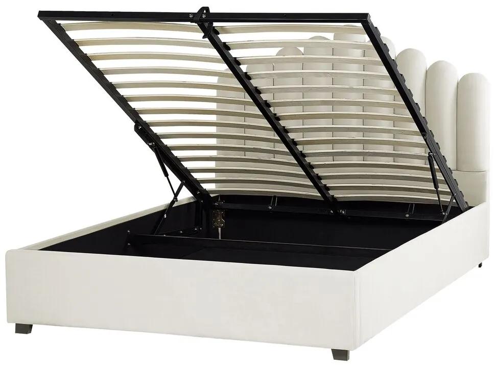 Zamatová posteľ s úložným priestorom 160 x 200 cm krémová biela VINCENNES Beliani