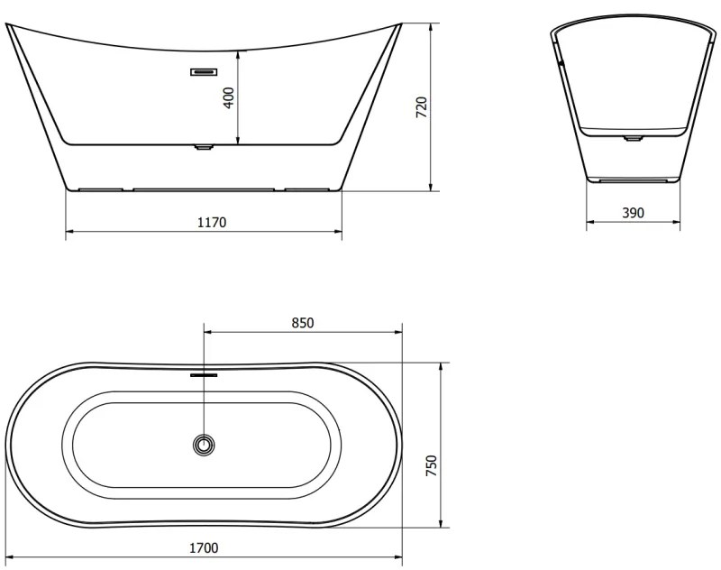Mexen Celia, voľne stojaca vaňa 170 x 75 cm, biela, zlatý matný prepad, 52331707500-55