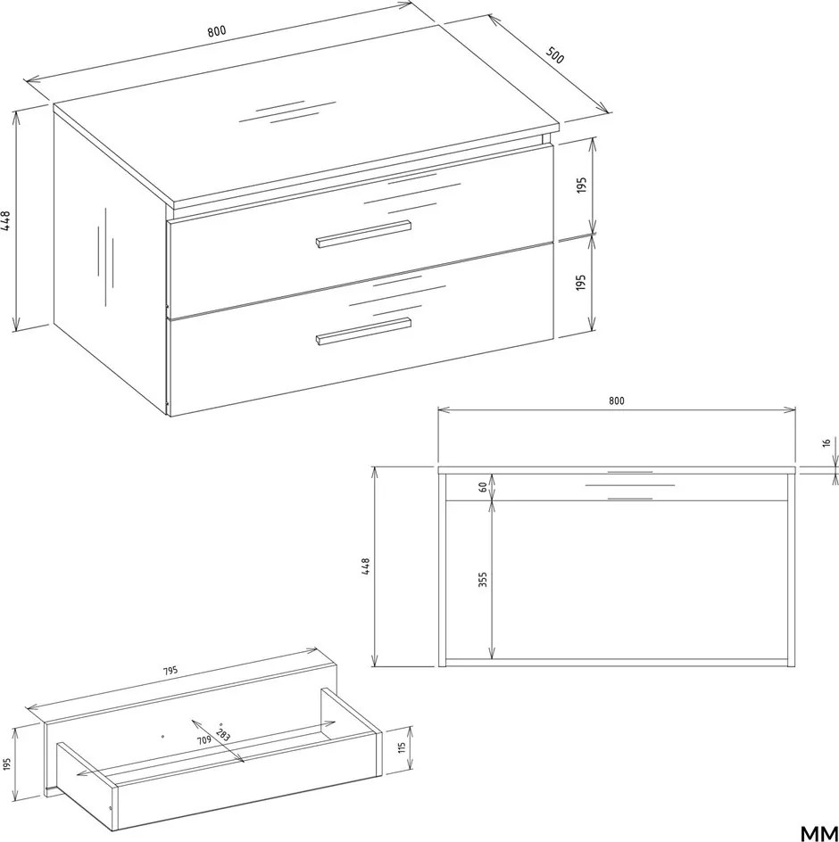 Závěsná skříňka pod umyvadlo s deskou NEL 2S 80 cm kašmírová