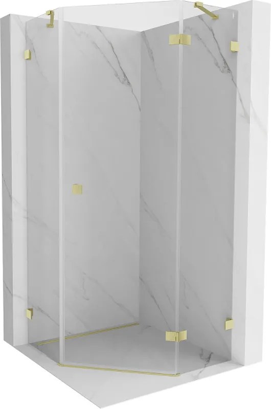Mexen Lunar, päťuholníkový sprchový kút s pravým sklonom 80 x 80 cm, 8mm číre sklo, zlatý matný profil, 831-080P-080L-55-00-P