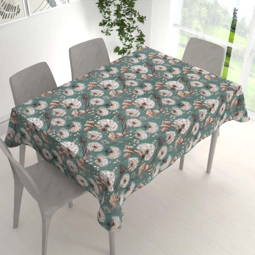 Biante Bavlnený obdĺžnikový obrus Sandra SA-716 Jesenné púpavy na zelenom 140x160 cm