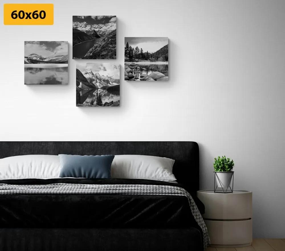 Set obrazov očarujúce horské krajiny v čiernobielom prevedení - 4x 60x60