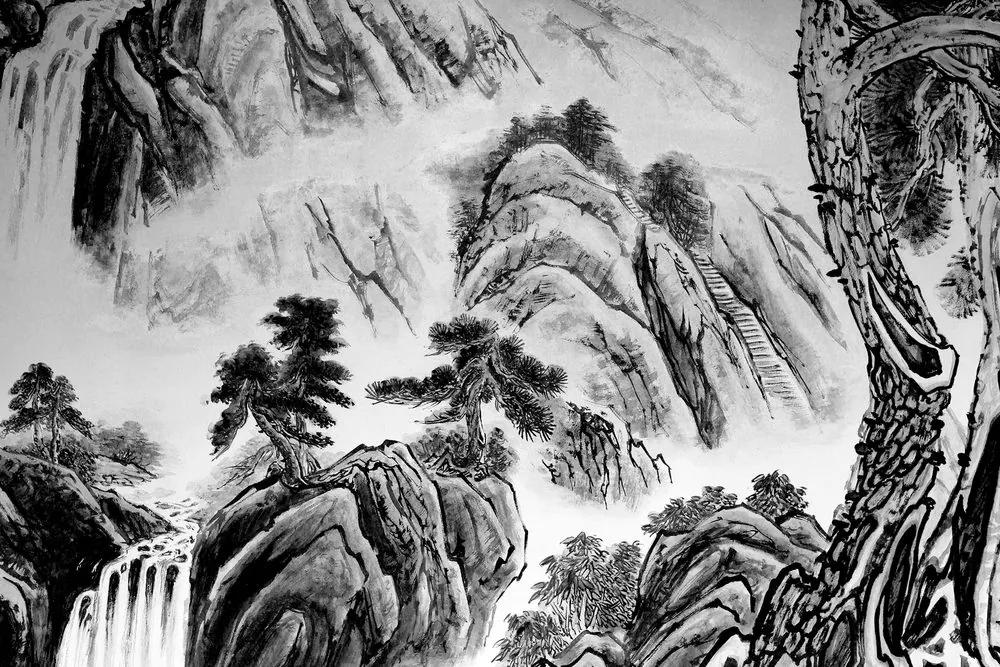 Obraz čínska krajinomaľba v čiernobielom prevedení Varianta: 120x80