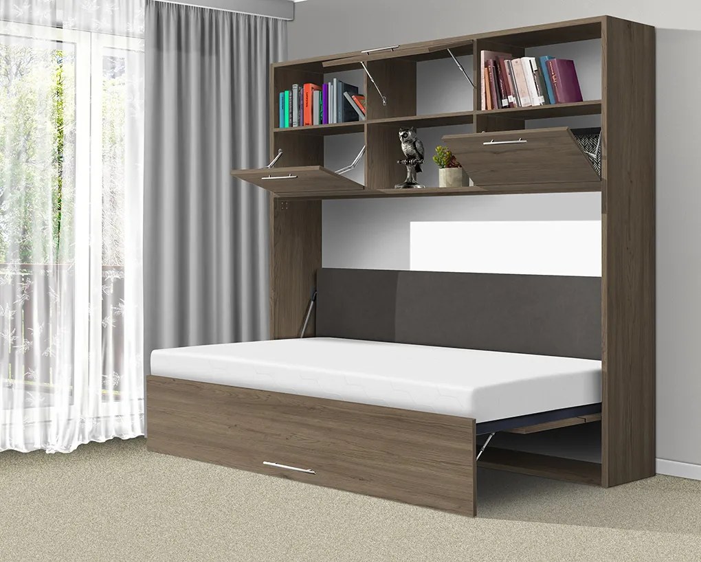 Nabytekmorava Sklápacia posteľ VS1056 MAX, 200x120cm farba lamina: buk/biele dvere, Varianta dverí: lesklé