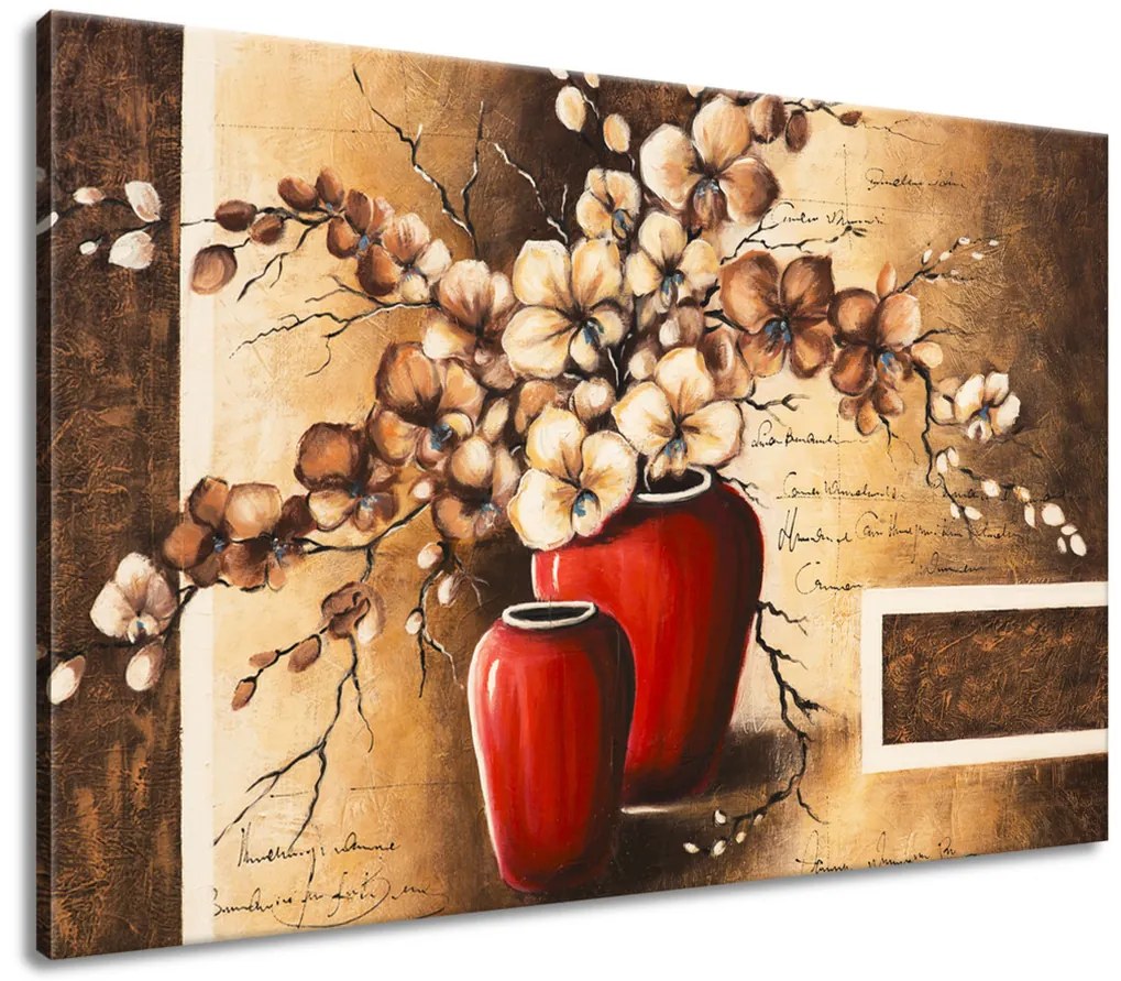 Gario Ručne maľovaný obraz Orchidei v červenej váze Veľkosť: 100 x 70 cm