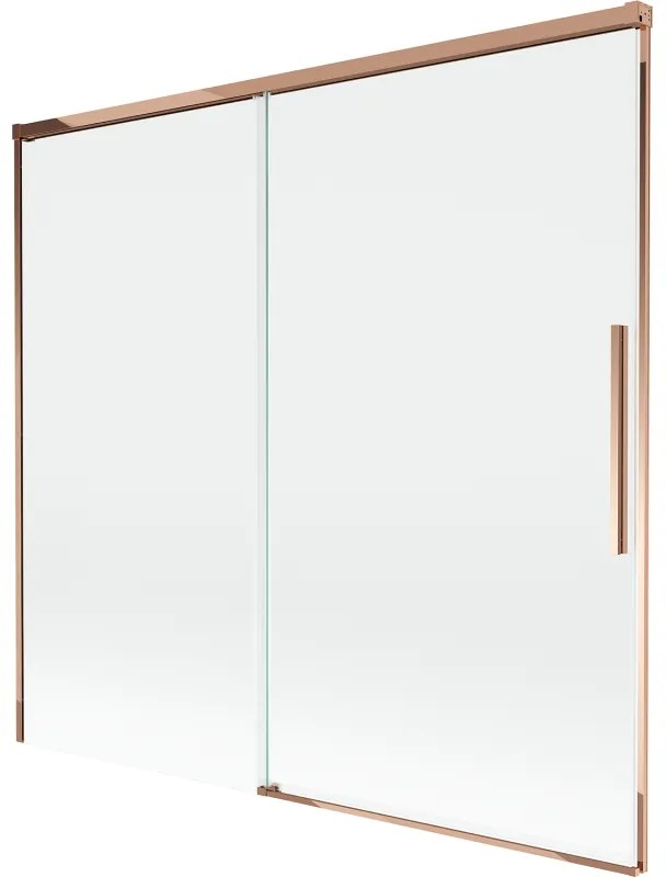 Mexen Rox, 2-krídlová posuvná vaňová zástena 170 x 150 cm, 8mm číre sklo, ružové zlato profil, 8C9-170-001-60-00