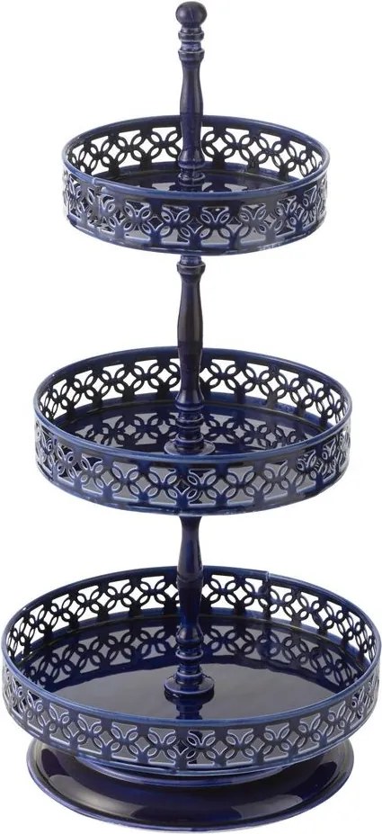 Modrý kovový dekoračný trojposchodový etažér Nag Blue - Ø 21*55 cm