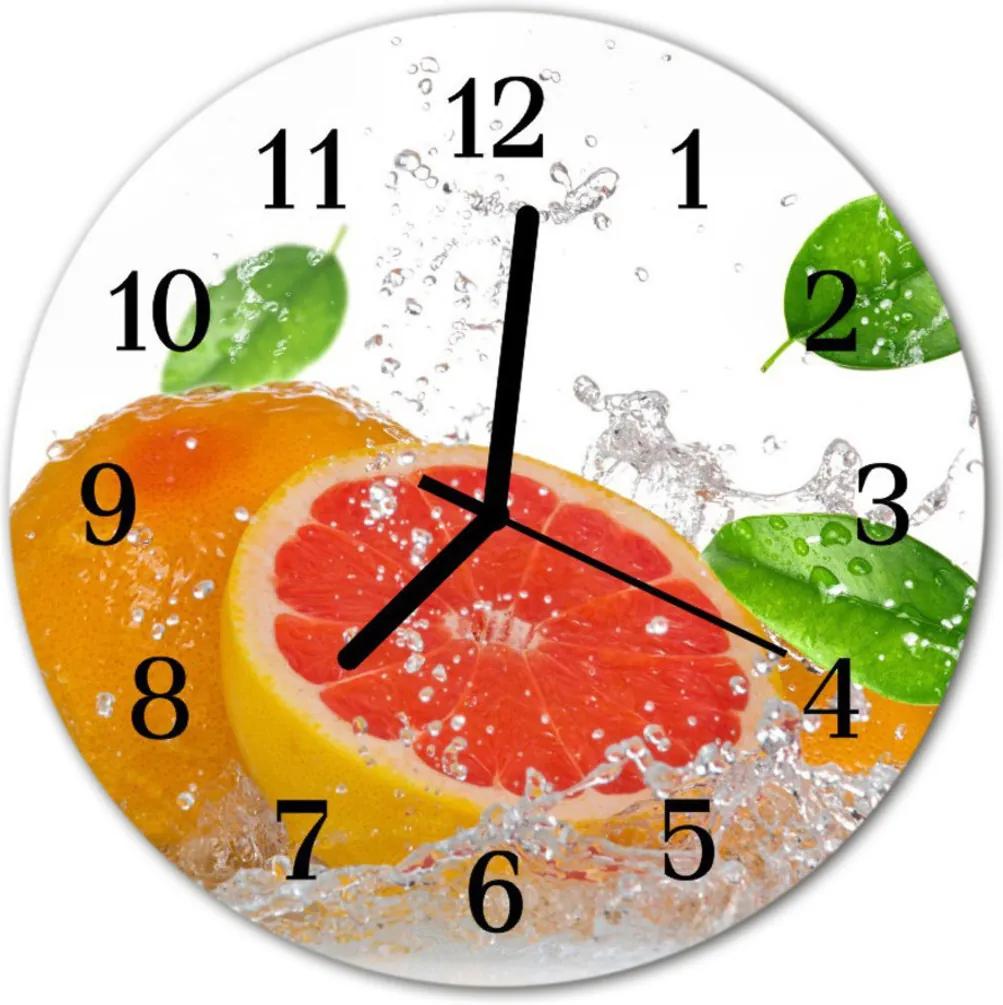 Sklenené hodiny okrúhle  grapefruit