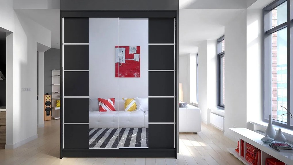 Posuvná skriňa Belgia V, Farby: kašmír /kašmír + zrkadlo, Osvetlenie: osvetlenie LED RGB - farebné