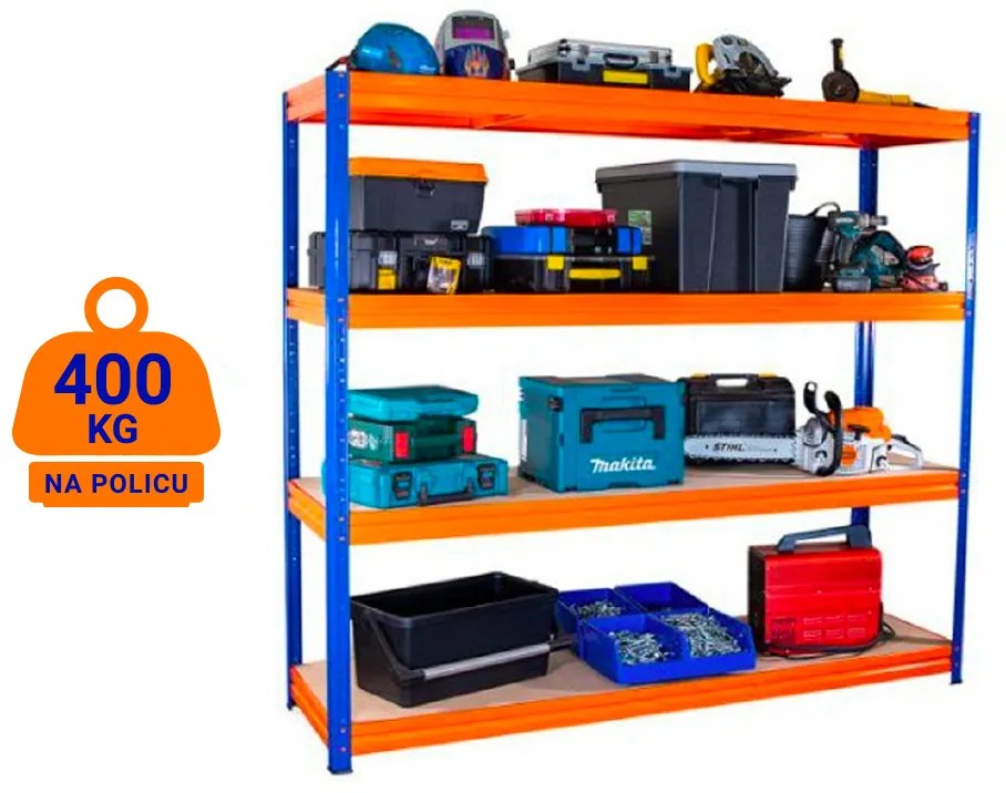 Fistar Regál 1680x1600x700 mm, PROFESIONÁLNY, lakovaný 4-policový, nosnosť 1600 kg - MODRO-ORANŽOVÝ