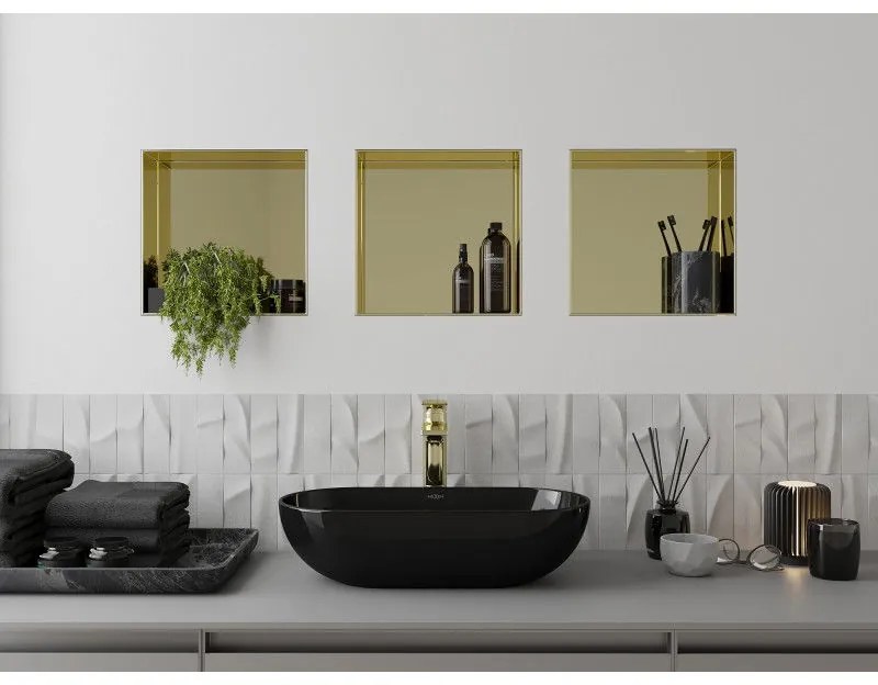 Mexen X-Wall-NR, polička na zapustenie pod obklad bez goliera 30 x 30 cm, zlatá lesklá, 1951303010