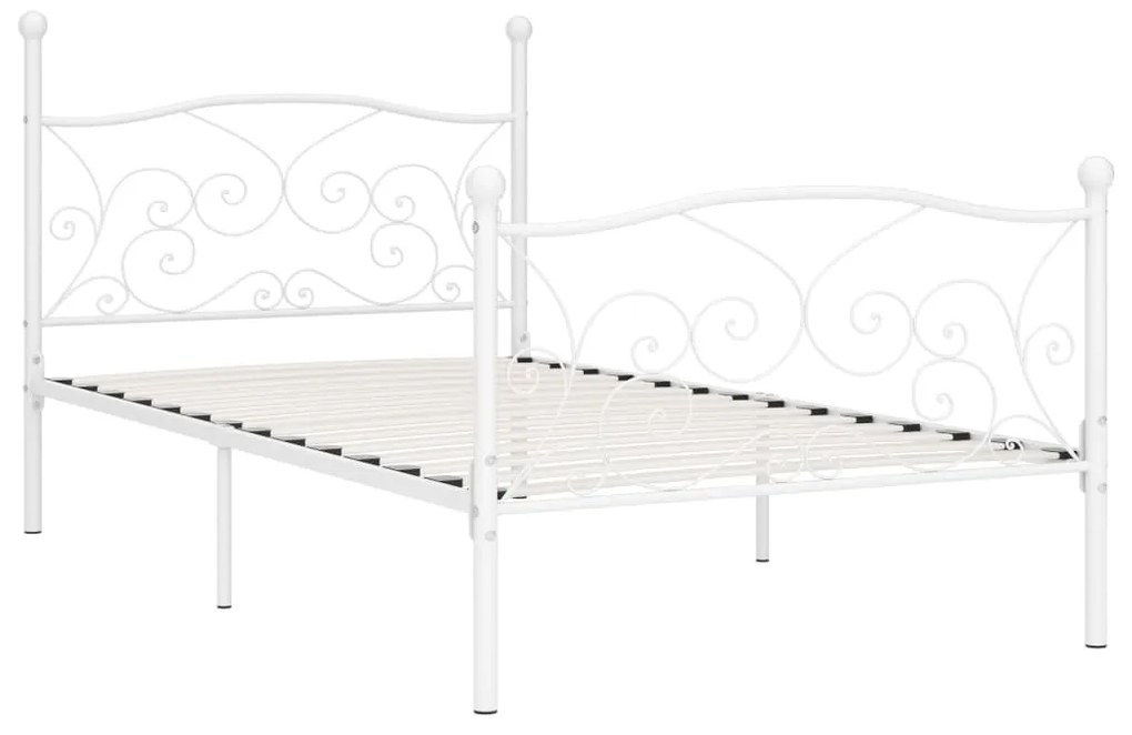 vidaXL Posteľný rám s lamelovým roštom, biely, kov 90x200 cm