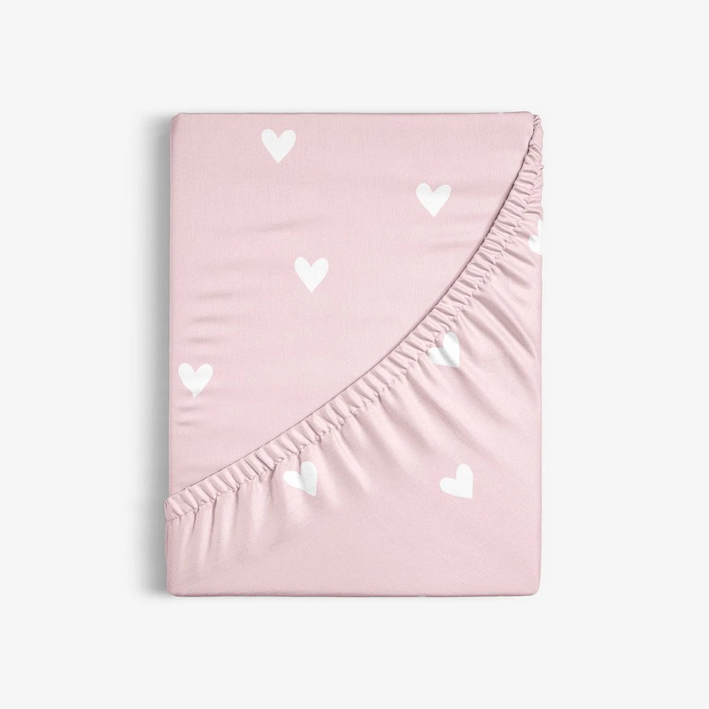 Goldea bavlnená napínacia plachta - srdiečka na púdrovo ružovom 90 x 200 cm