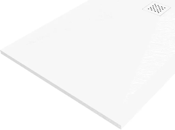Mexen Stone+, obdĺžniková vanička z minerálneho kompozitu 130 x 80 cm, biela, biela krytka, 44108013-W