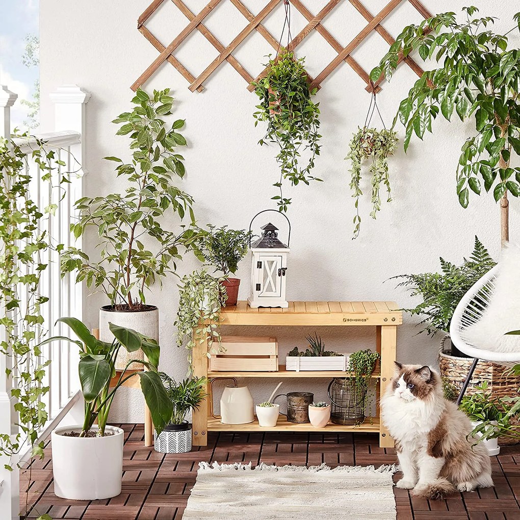 Lavica na topánky, bambusový botník s 3 policami, prírodný