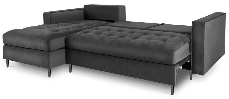 Tmavosivá zamatová rozkladacia rohová pohovka Milo Casa Santo, ľavý roh