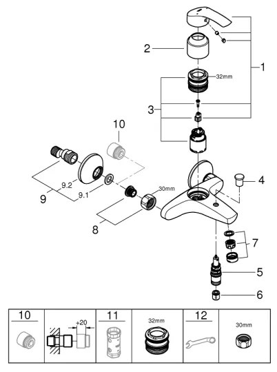 GROHE 33300002 - Vaňová batéria EUROSMART DN 15 lesklý chróm