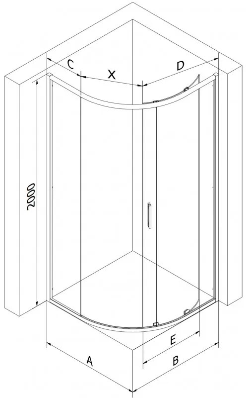 Mexen Exo, asymetrický sprchovací kút s posuvnými dverami 100 x 80 cm, 6mm číre sklo, chrómový profil, 8131-100-080-01-00