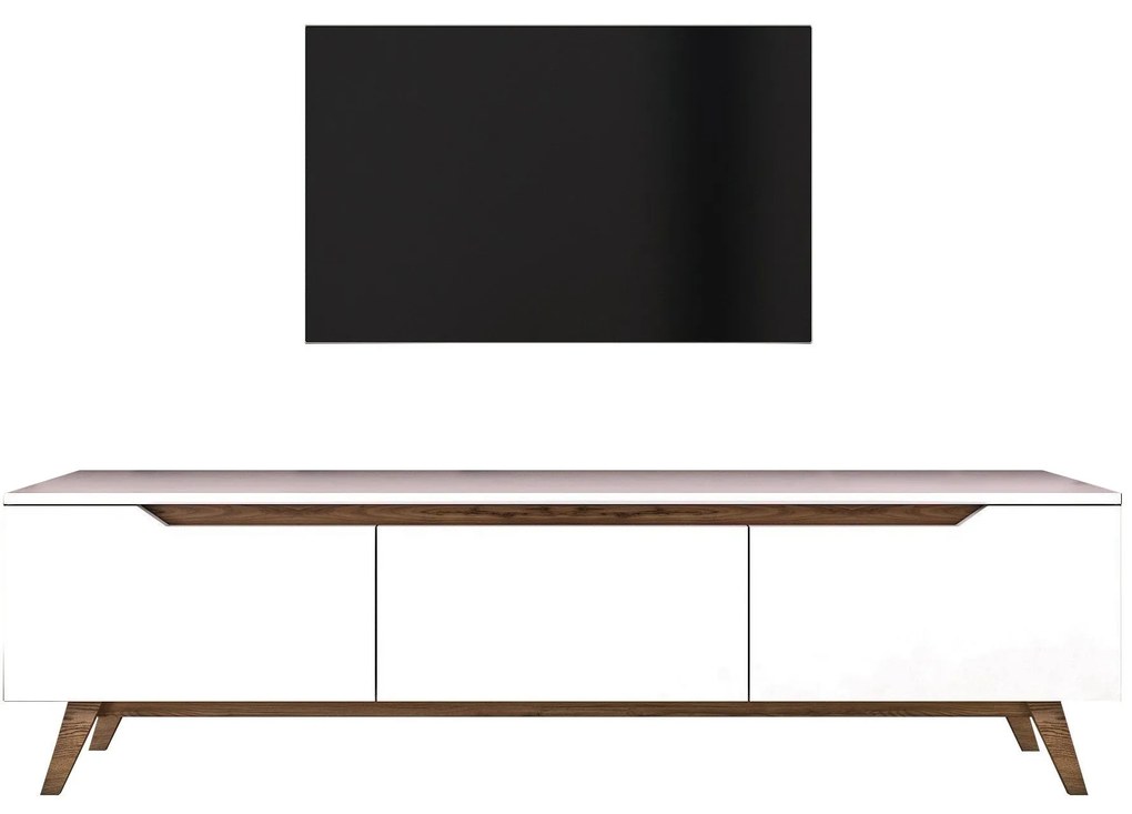 TV stolík/skrinka Damien (biela + orech). Akcia -19%. Vlastná spoľahlivá doprava až k Vám domov. 1072054