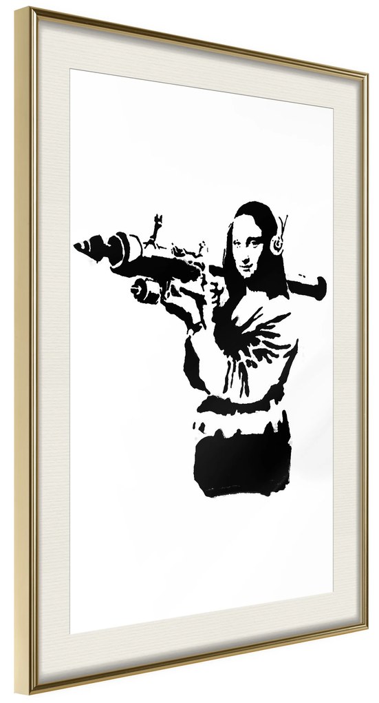 Artgeist Plagát - Banksy Mona Lisa with Rocket Launcher [Poster] Veľkosť: 20x30, Verzia: Zlatý rám