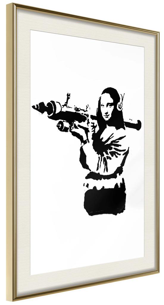 Artgeist Plagát - Banksy Mona Lisa with Rocket Launcher [Poster] Veľkosť: 30x45, Verzia: Čierny rám