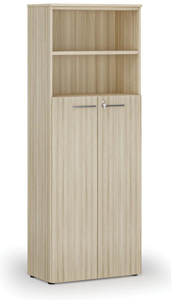 Kombinovaná kancelárska skriňa PRIMO WOOD, dvere na 4 poschodia, 800 x 420 x 2128 mm, dub prírodný