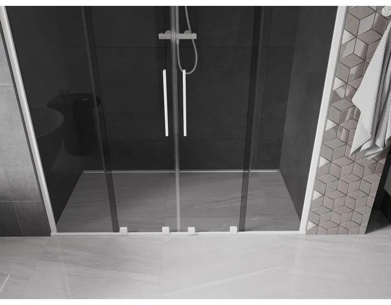 Mexen Velar Duo, posuvné sprchové dvere do otvoru 180 cm, 8mm šedé sklo, biela matná, 871-180-000-42-20