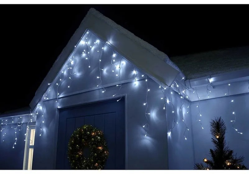 SPRINGOS LED kvaple - 14,5m, 300LED, 8 funkcií, IP44, studená biela