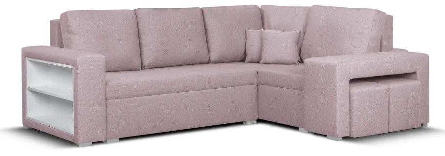 Rozkládací rohová sedací souprava MODO5 + 2 Taburety Růžová