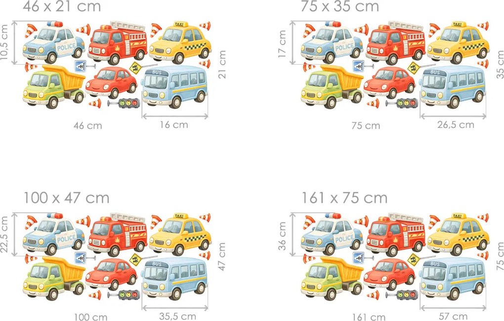 Autíčka pre najmenších textilní prelepiteľné nálepky na stenu hárok 46 x 21 cm
