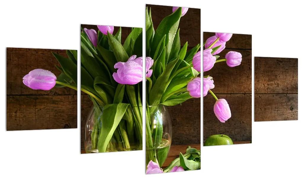 Obraz fialových tulipánov vo váze (K012155K12570)
