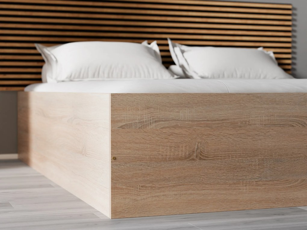 Posteľ BELLA 180 x 200 cm, dub sonoma Rošt: S lamelovým roštom, Matrac: Matrac DELUXE 10 cm