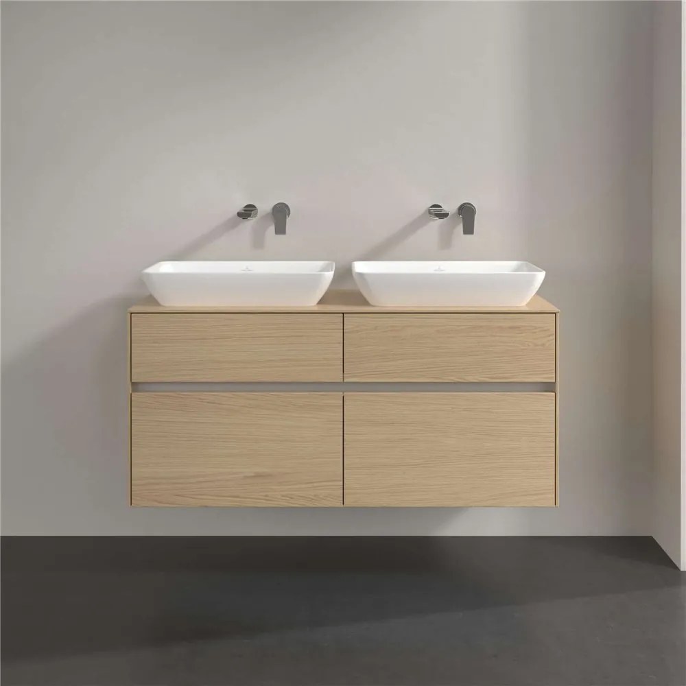 VILLEROY &amp; BOCH Collaro závesná skrinka pod dve umývadlá na dosku, 4 zásuvky, s LED osvetlením, 1200 x 500 x 548 mm, Nordic Oak, C115B0VJ